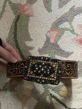 Vintage embossed leather belt